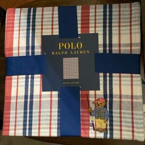 POLO RALPH LAUREN TB THROW, PLAID NAVY MULTI-COLORED, 50” x 70” 100% COTTON 
NWT
